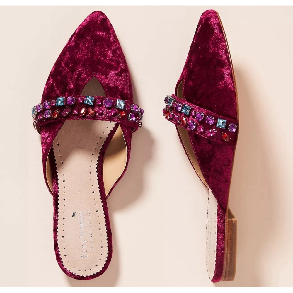 Anthropologie Farylrobin Tarray Embellished Velvet Flats NWT SZ 10 - Picture 1 of 15